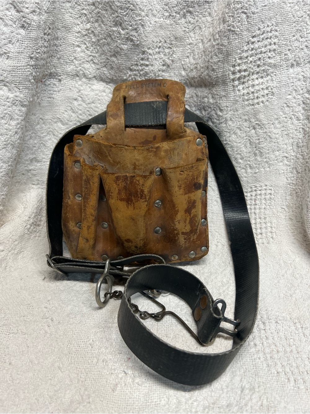 Bell System Vintage Brown Leather Tool Pouch with Black Strap
